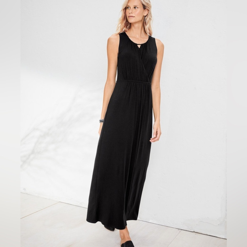 Garnet Hill Black Crossover Knit Maxi Dress Size Medium